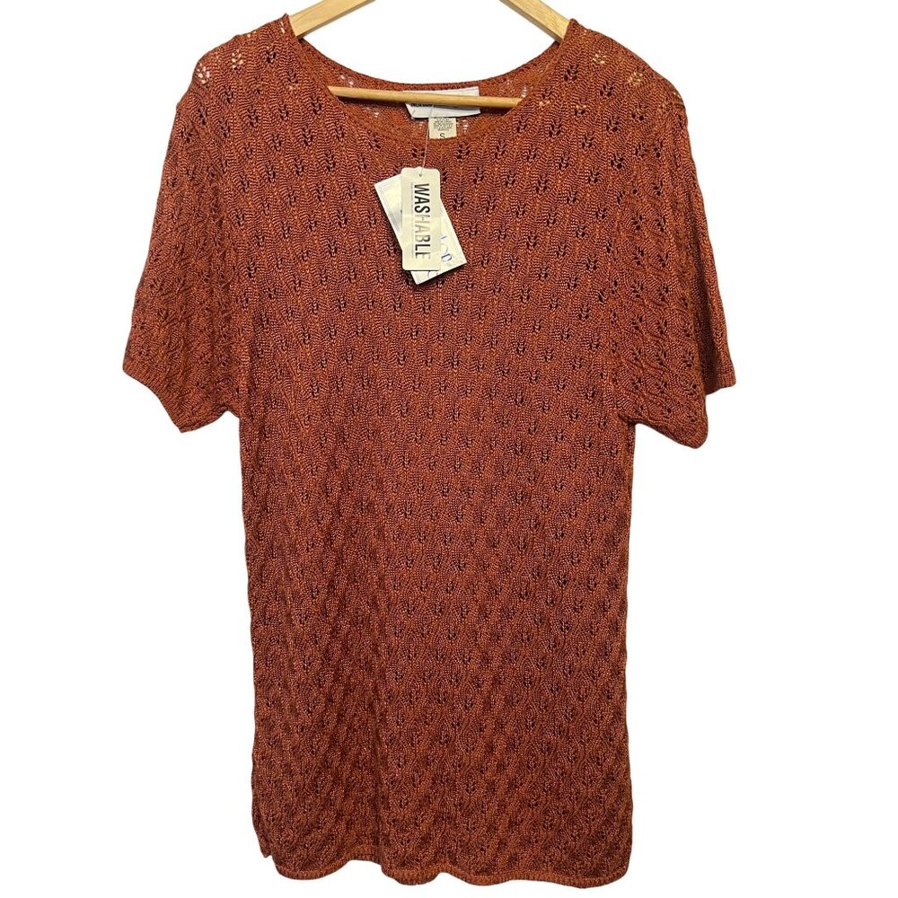 NWT VTG Norton McNaughton Women Open texture Knit Top Small Crew-neck USA Mature
